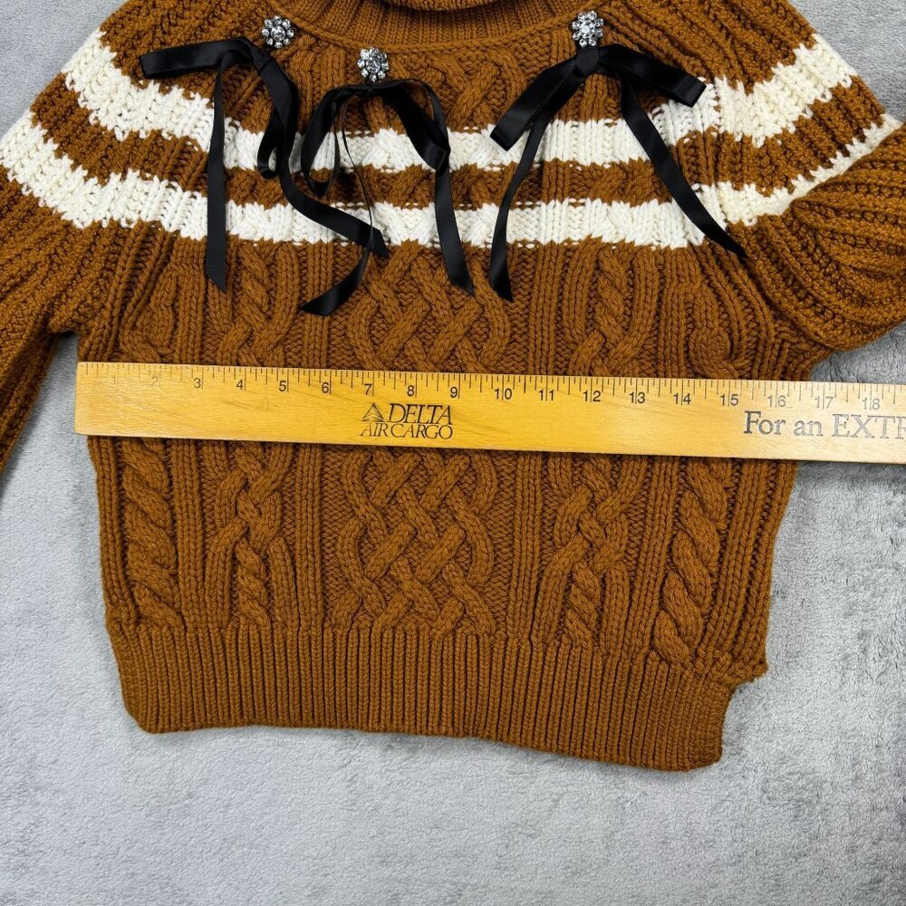 Anthropologie Maeve Turtleneck Balloon Sleeve Bow Sweater Cable Knit Preppy Sz S - Picture 9 of 10